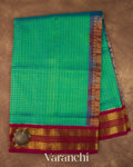 Emarald Green With Small Checks Pure Kanchipuram Silk Cotton Saree