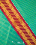 Emarald Green With Small Checks Pure Kanchipuram Silk Cotton Saree