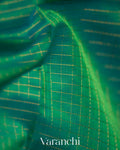 Emarald Green With Small Checks Pure Kanchipuram Silk Cotton Saree