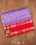 Lavender Purple Checks Pure Kanchipuram Silk Cotton Handloom Saree  