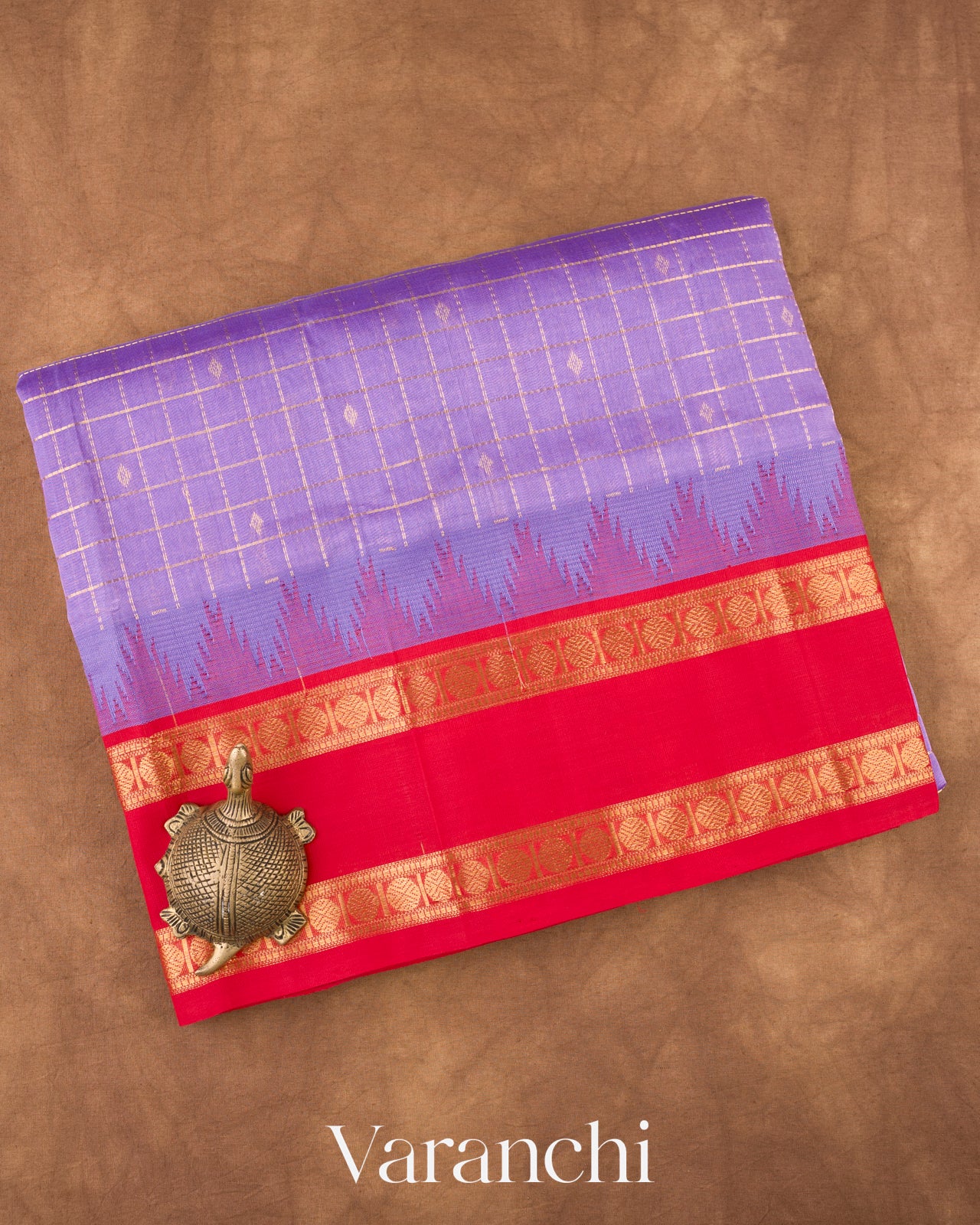 Lavender Purple Checks Pure Kanchipuram Silk Cotton Handloom Saree  