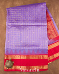 Lavender Purple Checks Pure Kanchipuram Silk Cotton Handloom Saree  