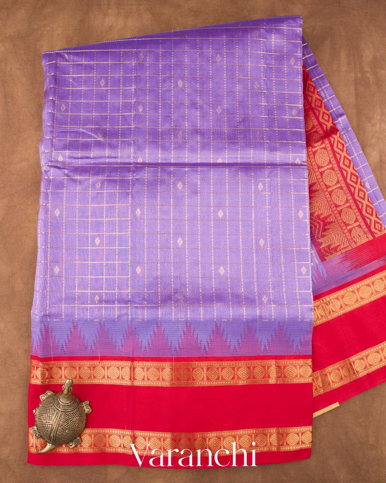 Lavender Purple Checks Pure Kanchipuram Silk Cotton Handloom Saree  