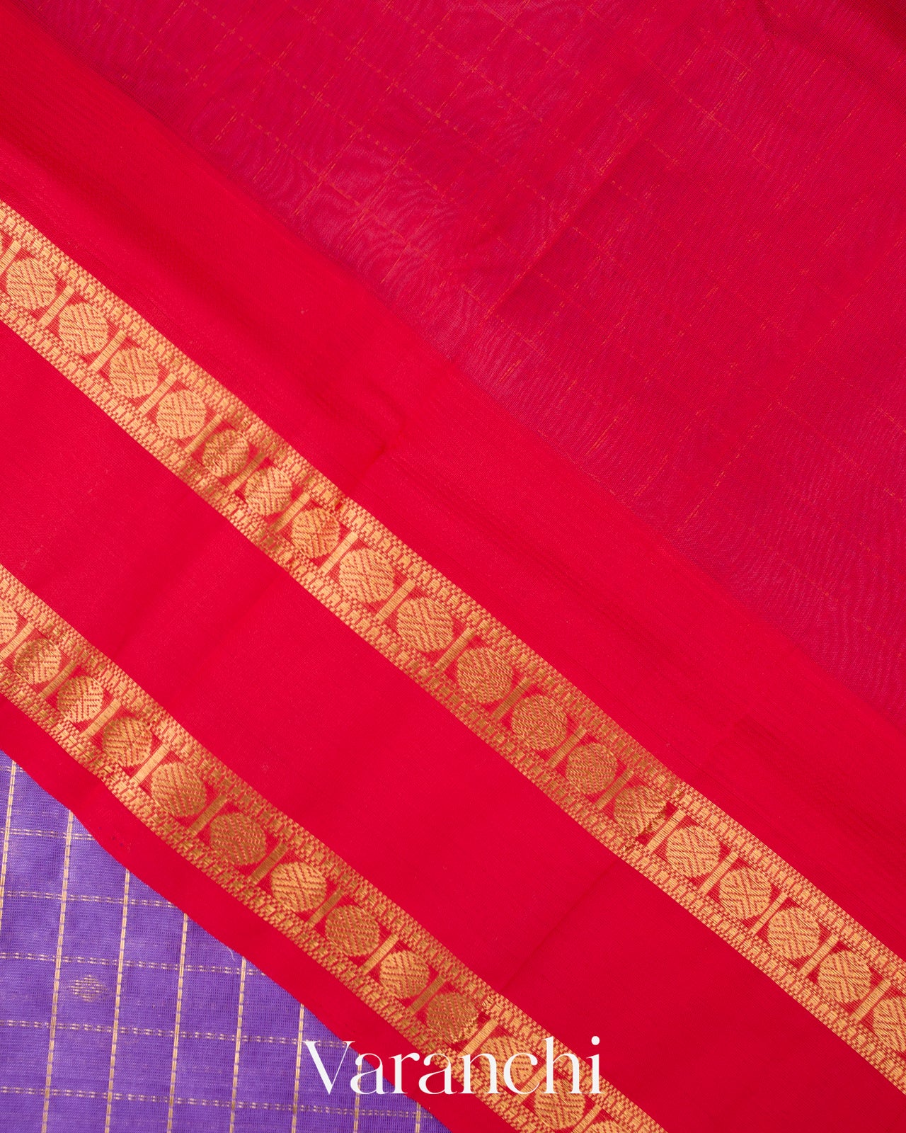 Lavender Purple Checks Pure Kanchipuram Silk Cotton Handloom Saree  