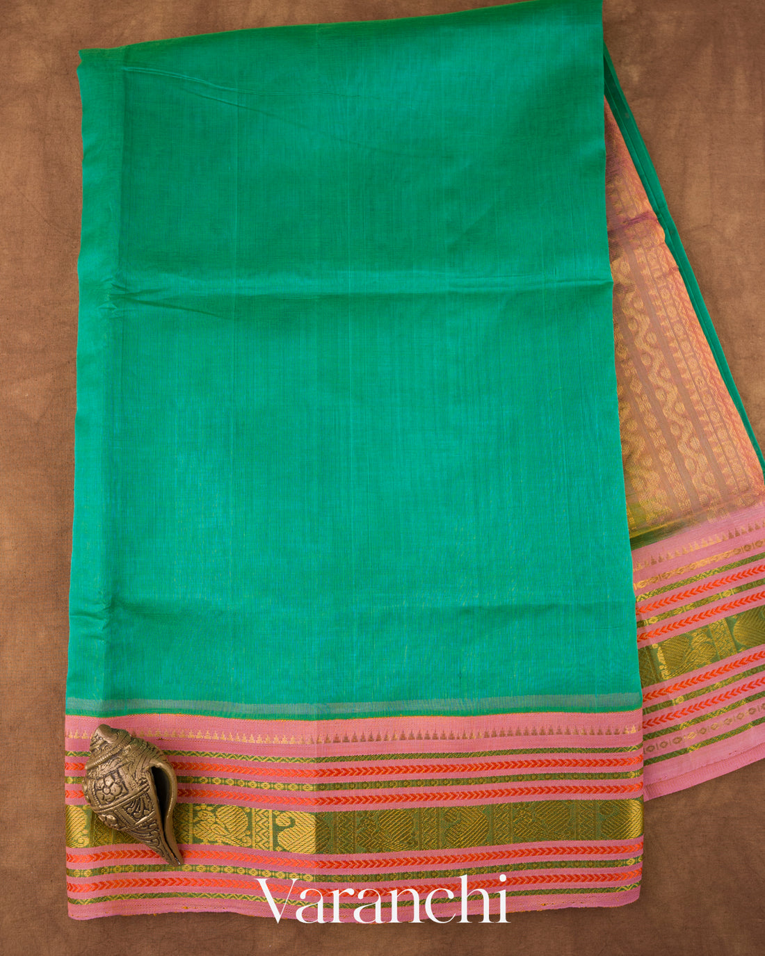 Rama Green Korvai Pure Kanchipuram Silk Cotton Handloom Saree