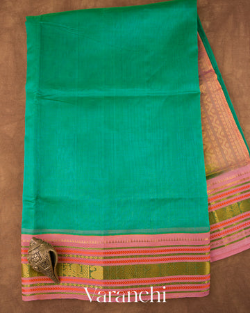 Rama Green Korvai Pure Kanchipuram Silk Cotton Handloom Saree
