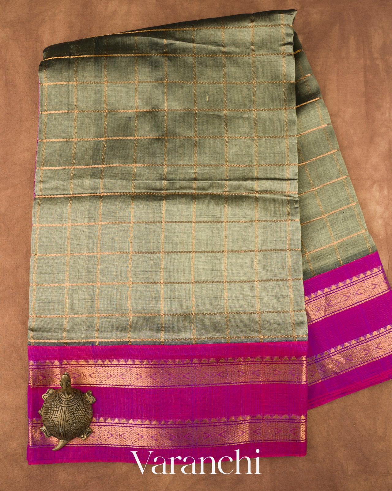 Olive Green Pure Kanchipuram Silk Cotton Saree