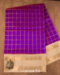 Rani Purple Checks Pure Kanchipuram Silk Cotton Saree