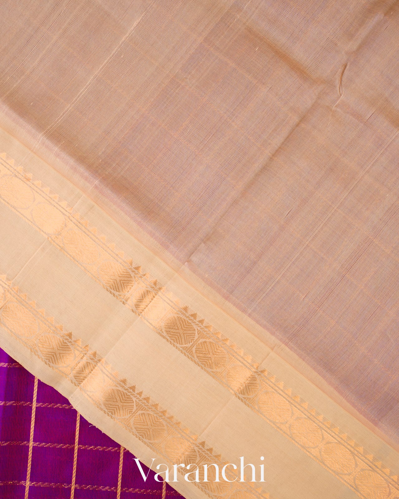 Rani Purple Checks Pure Kanchipuram Silk Cotton Saree