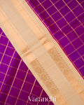 Rani Purple Checks Pure Kanchipuram Silk Cotton Saree