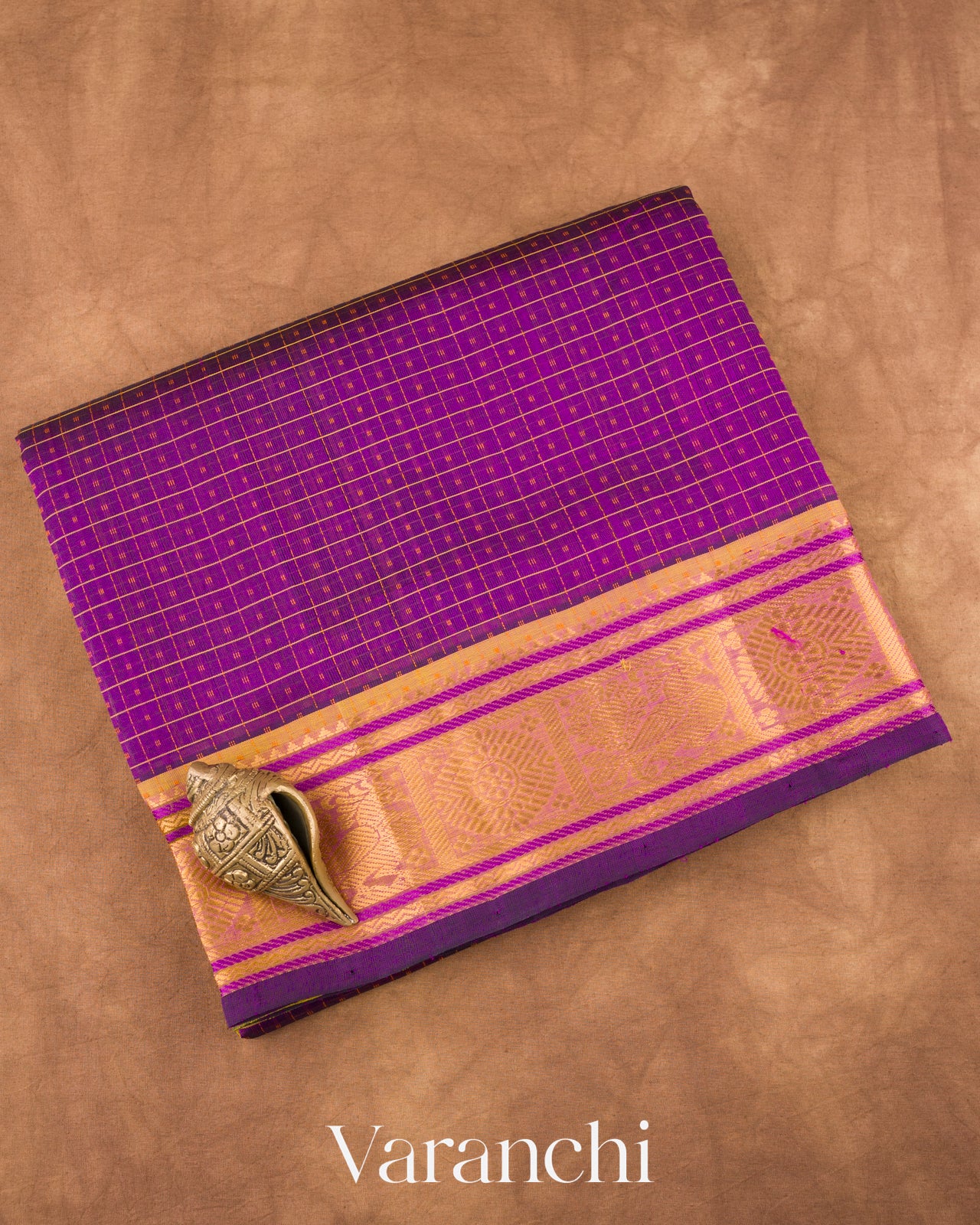 Royal Purple Checks Pure Kanchipuram Silk Cotton Handloom Saree