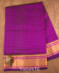 Royal Purple Checks Pure Kanchipuram Silk Cotton Handloom Saree