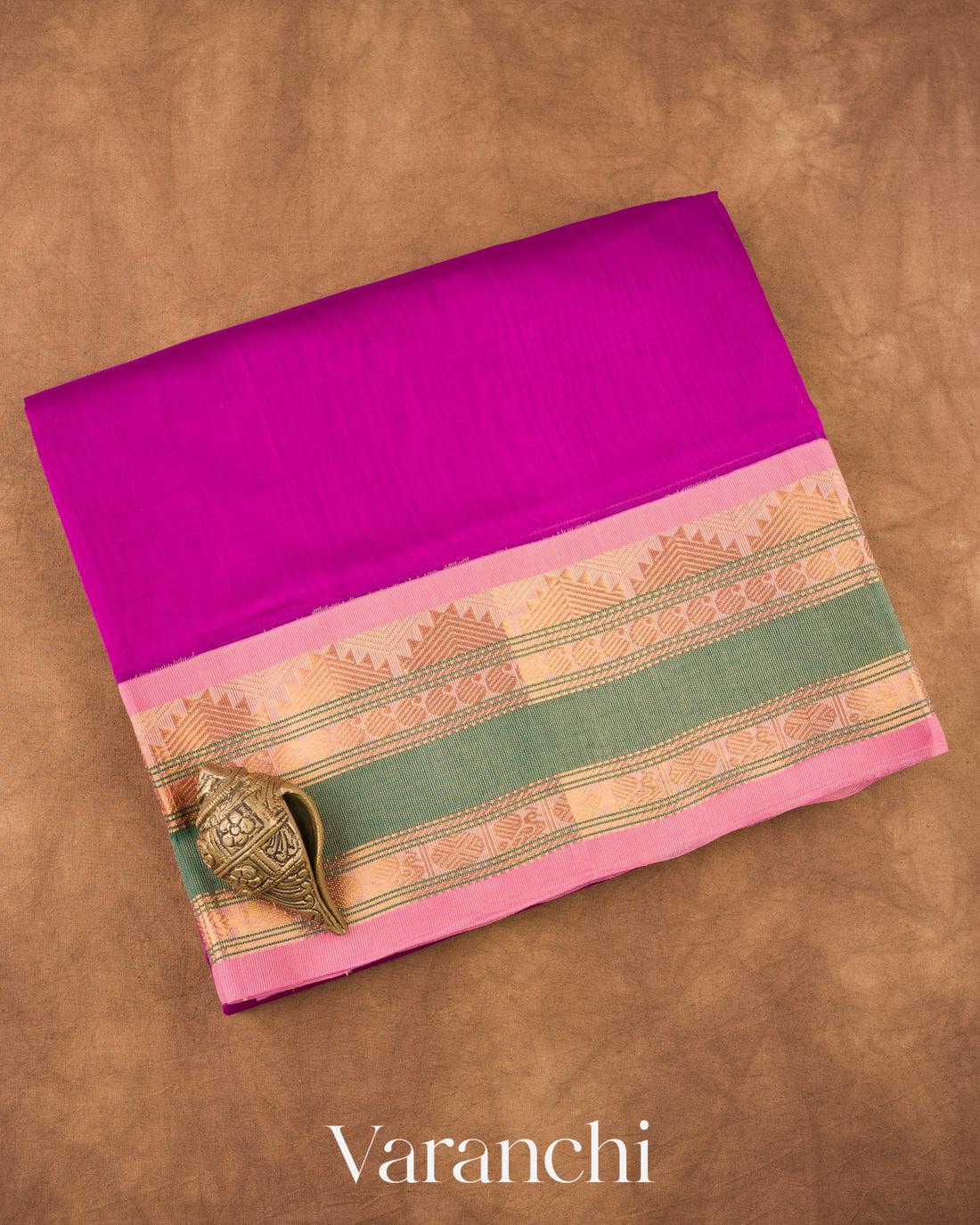 Rani Magenta Korvai Pure Kanchipuram Silk Cotton Handloom Saree