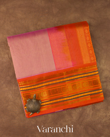 Rose Gold Pure Kanchipuram Silk Cotton Handloom Saree 