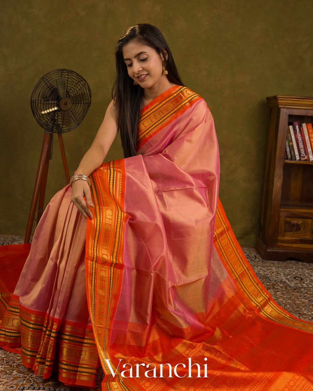 Rose Gold Pure Kanchipuram Silk Cotton Handloom Saree 