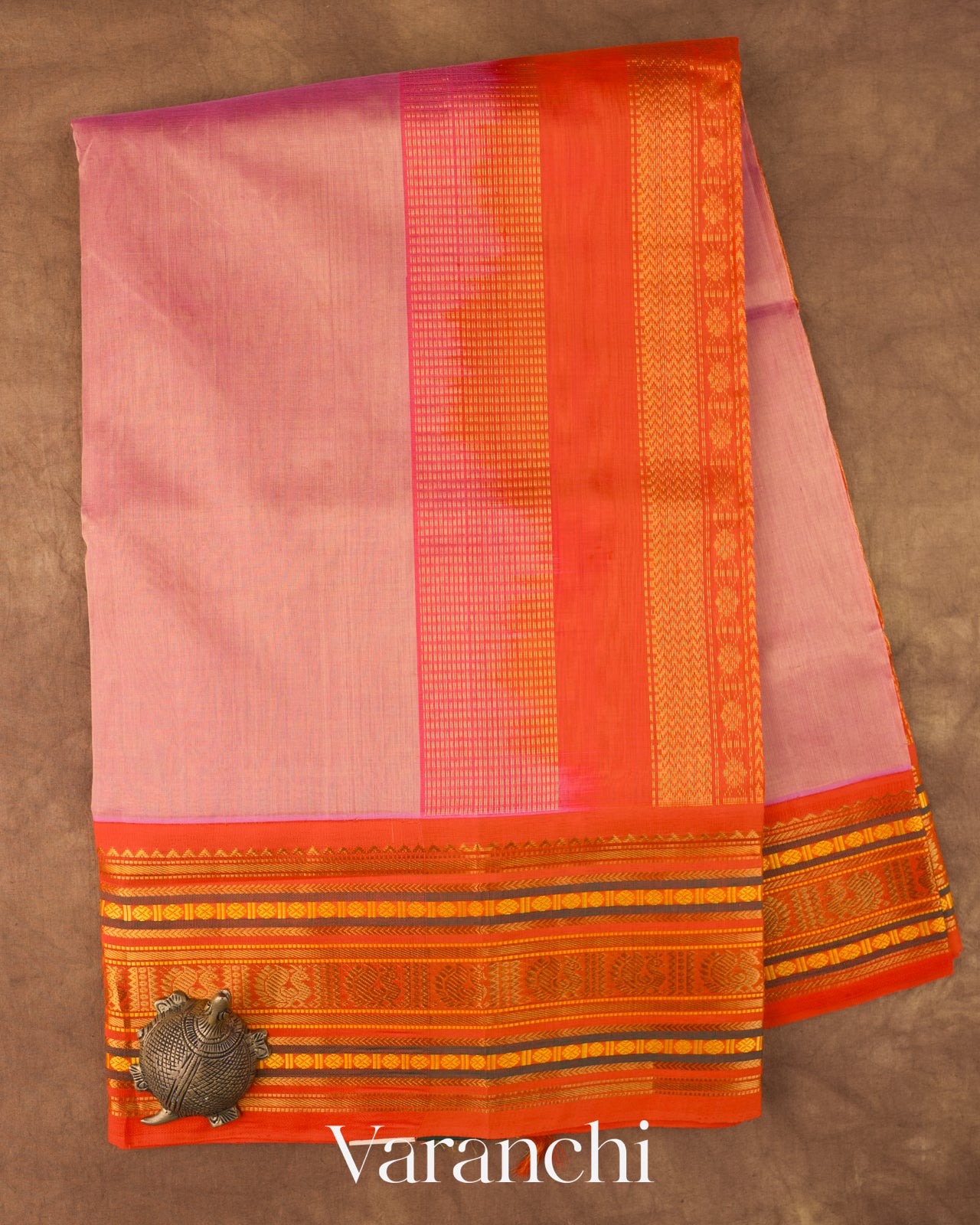 Rose Gold Pure Kanchipuram Silk Cotton Handloom Saree 