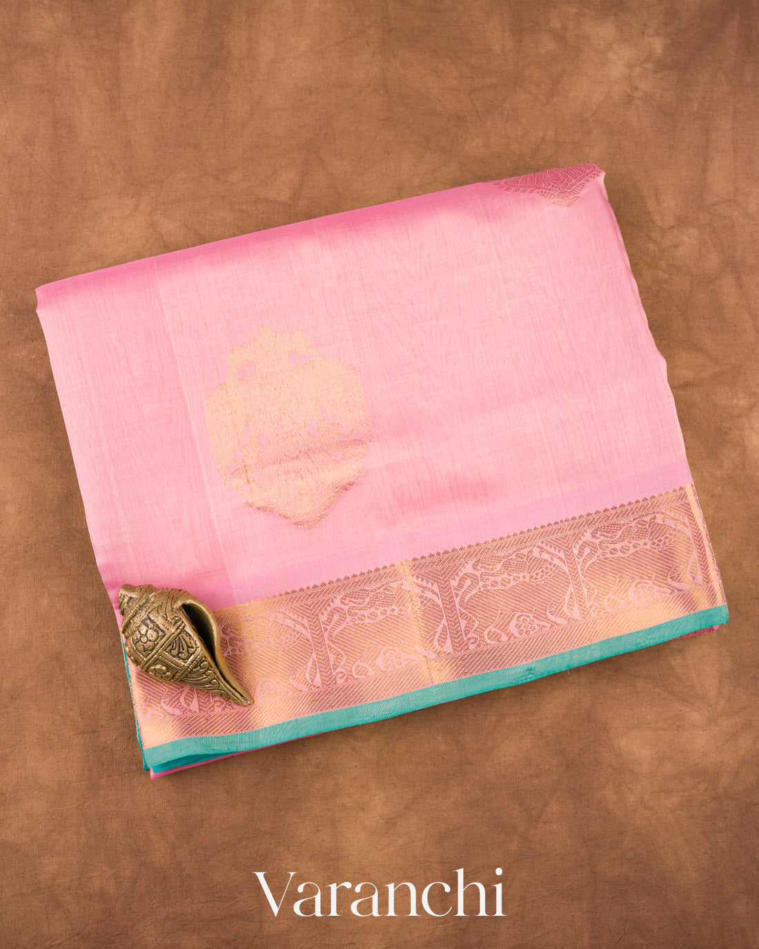 Rose Blush Pink Pure Kanchipuram Silk Cotton Saree  