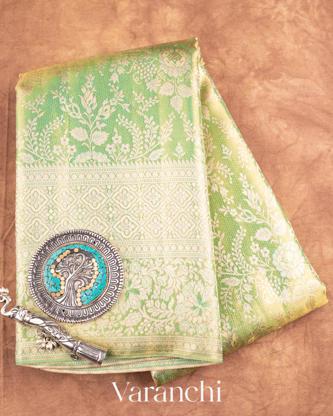 Sea Green Heavy Brocade Pure Tissue Kanchipuram Silk Saree