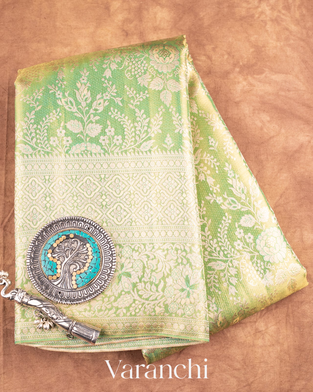 Sea Green Heavy Brocade Pure Tissue Kanchipuram Silk Saree