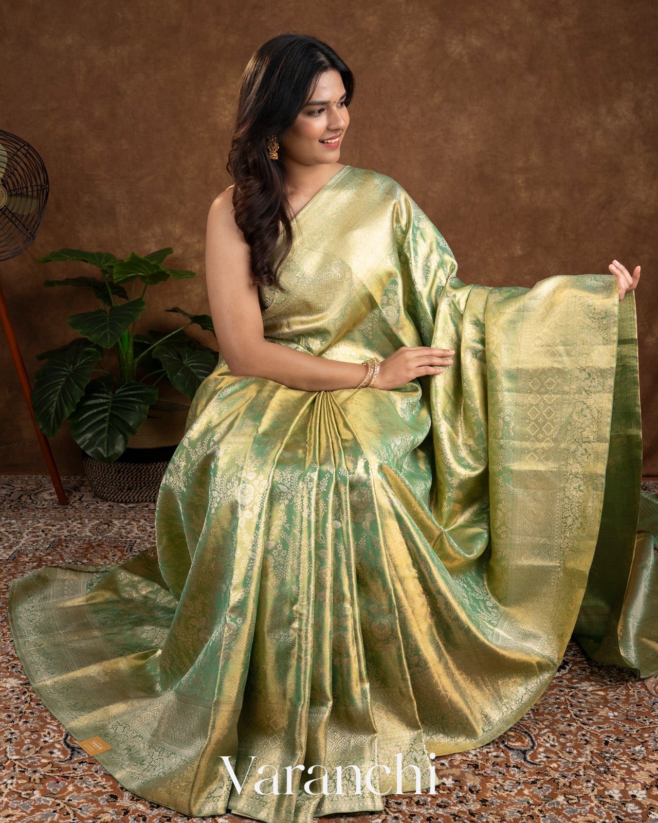 Sea Green Heavy Brocade Pure Tissue Kanchipuram Silk Saree