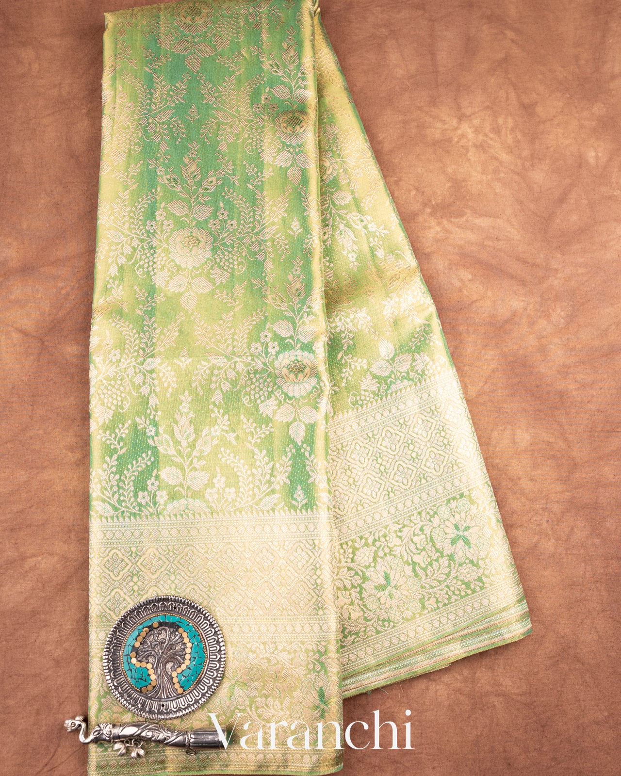 Sea Green Heavy Brocade Pure Tissue Kanchipuram Silk Saree