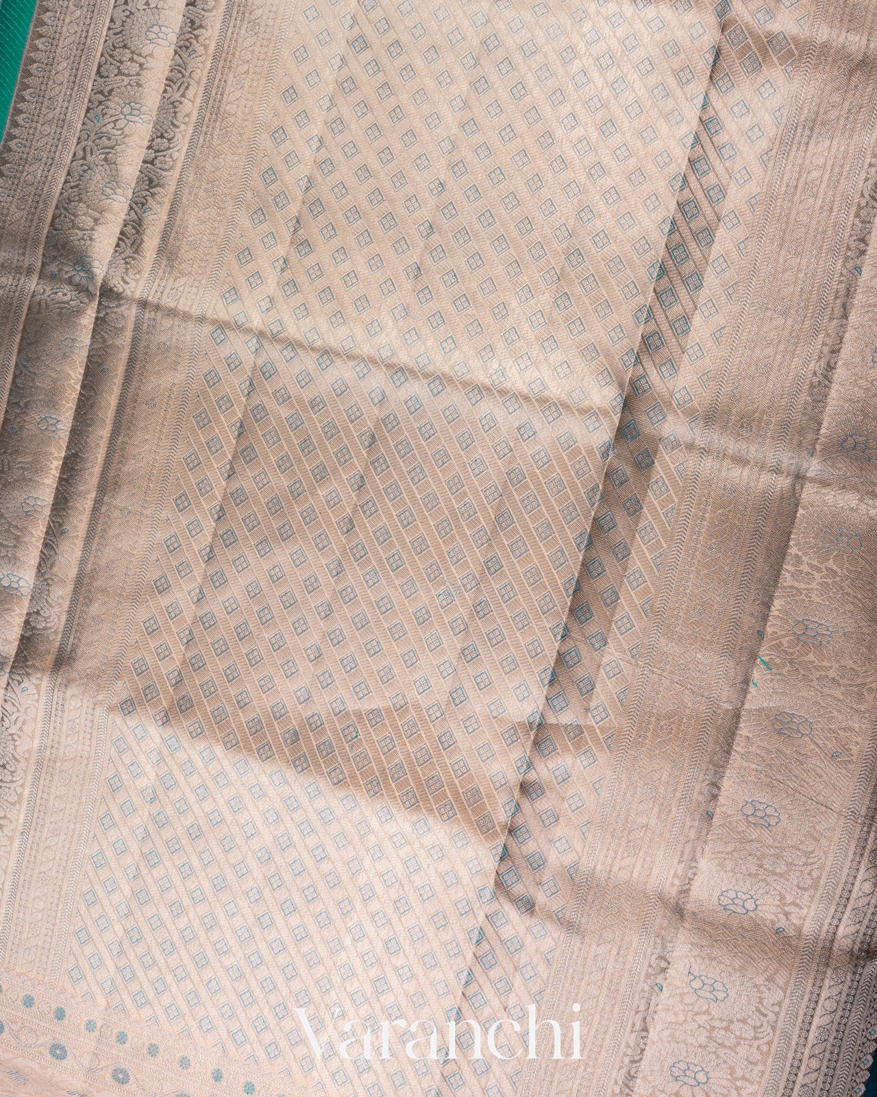 Teal Heavy Brocade Pure Kanchipuram Silk Saree
