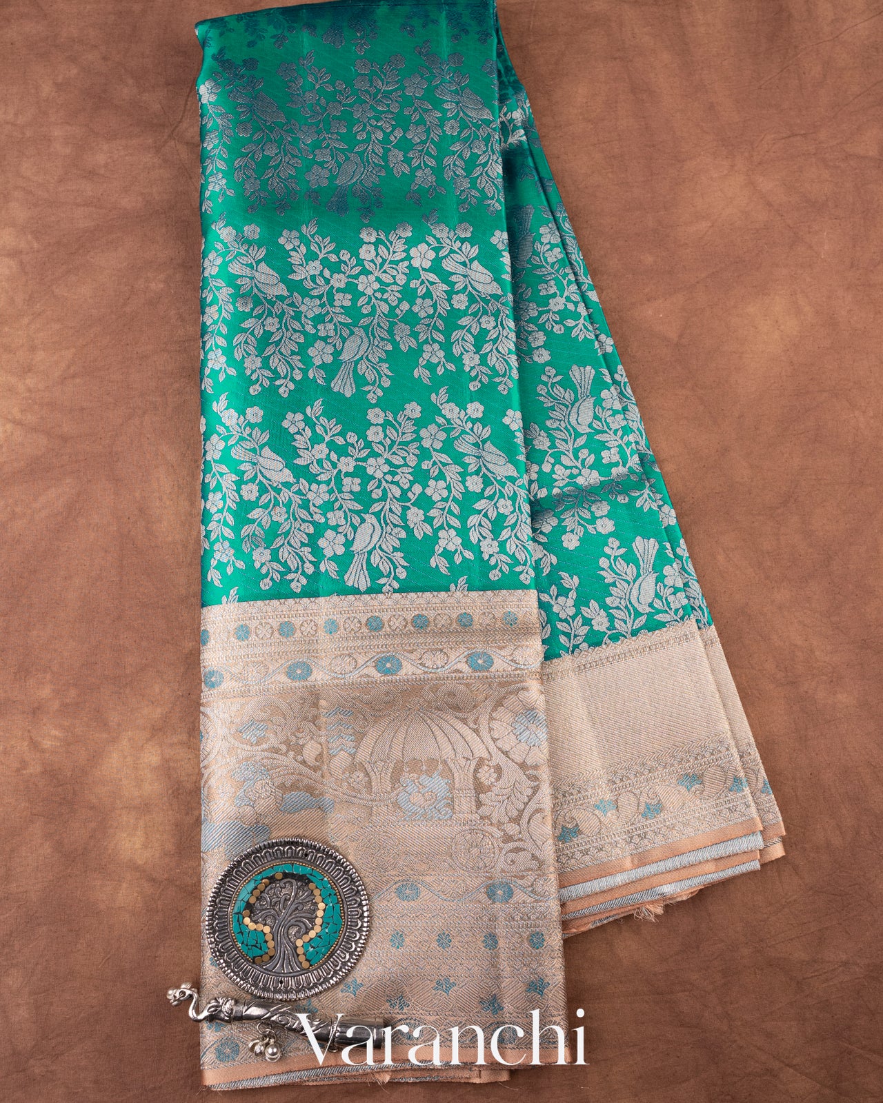 Teal Heavy Brocade Pure Kanchipuram Silk Saree