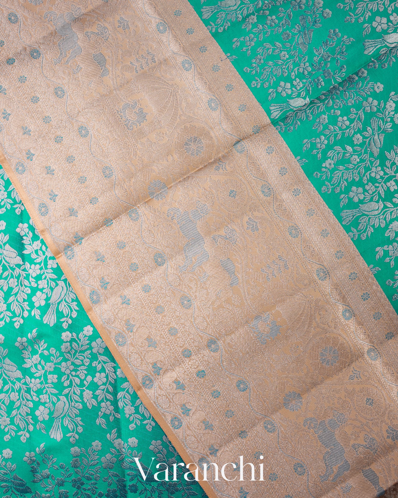 Teal Heavy Brocade Pure Kanchipuram Silk Saree