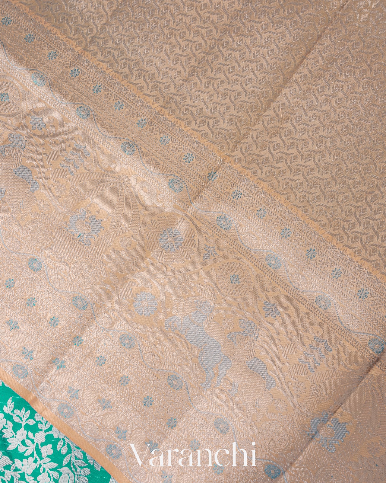 Teal Heavy Brocade Pure Kanchipuram Silk Saree