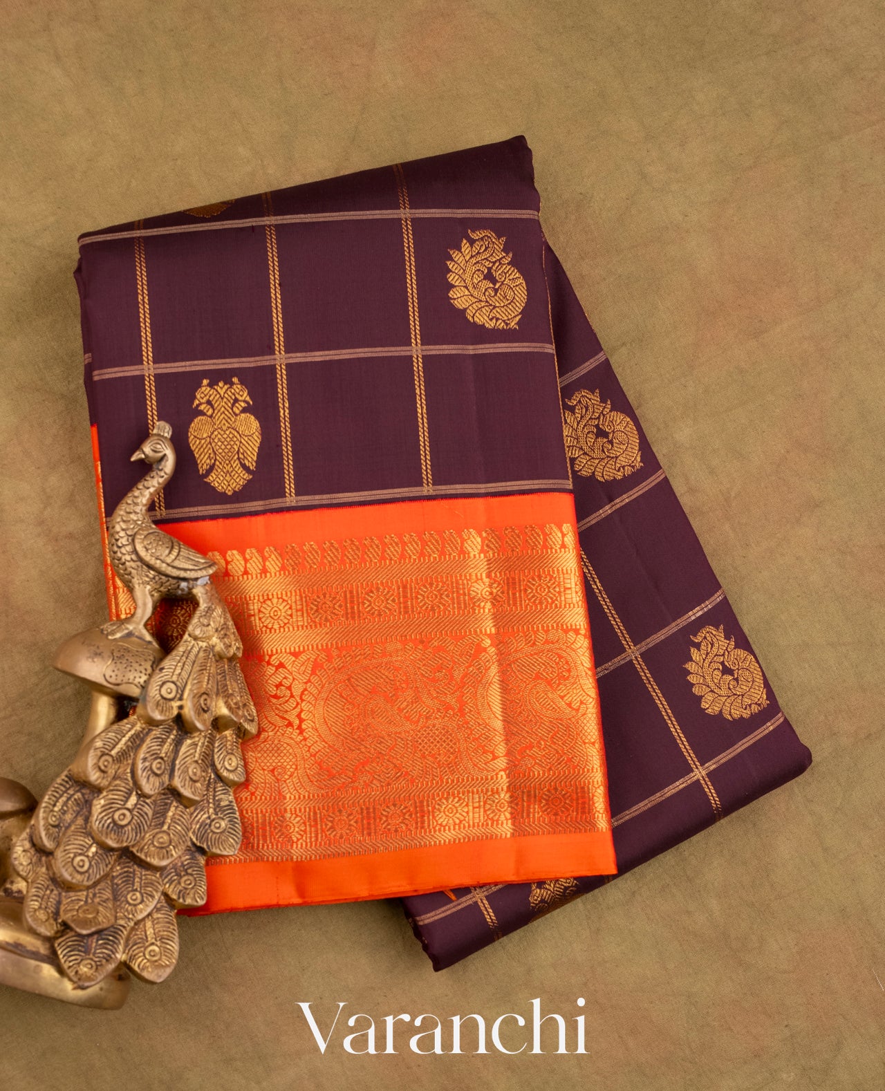 Deep Wine Korvai Pure Kanchipuram Silk Handloom Saree