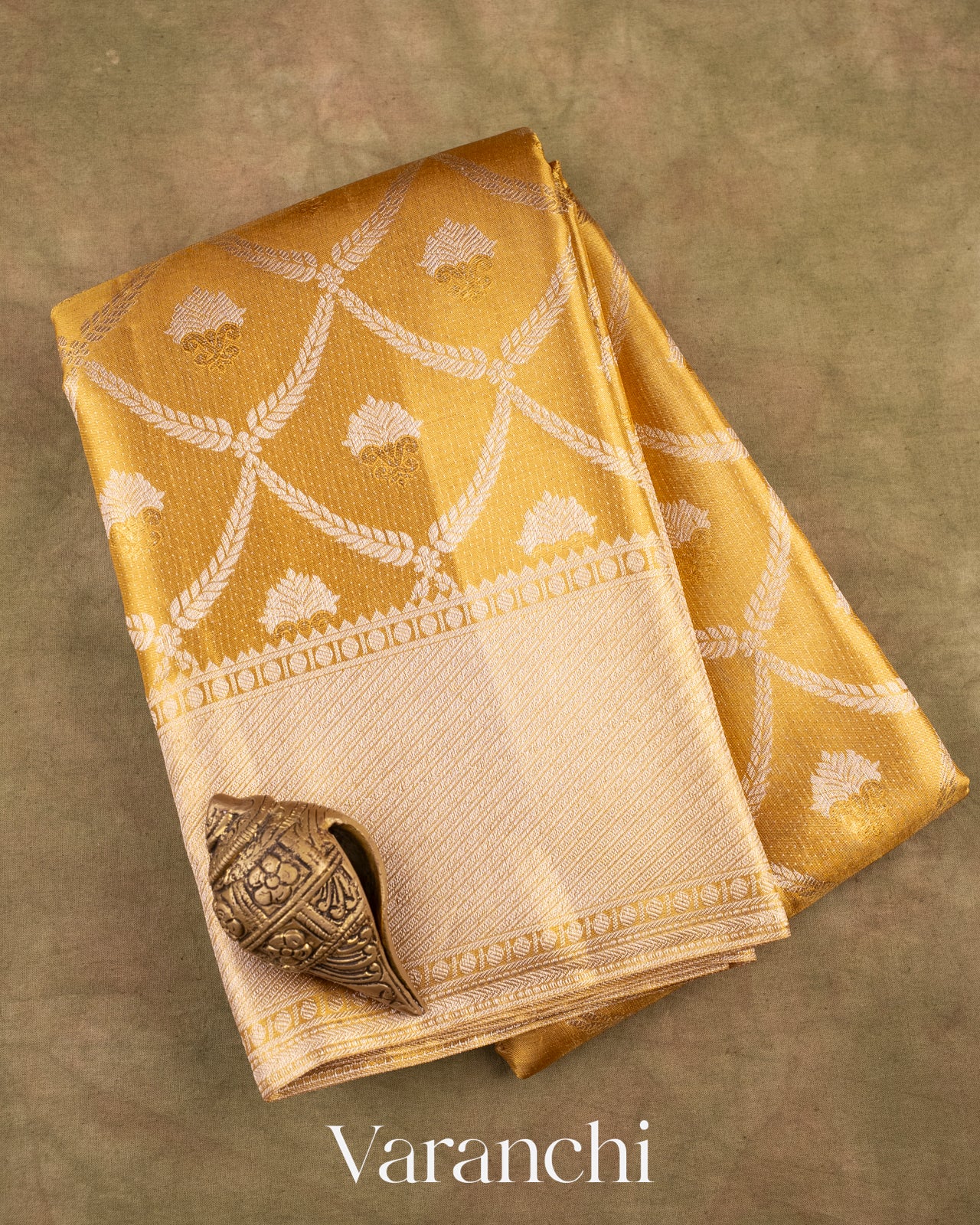 Golden Honey Comb Heavy Brocade Pure Tissue Kanchipuram Silk Saree