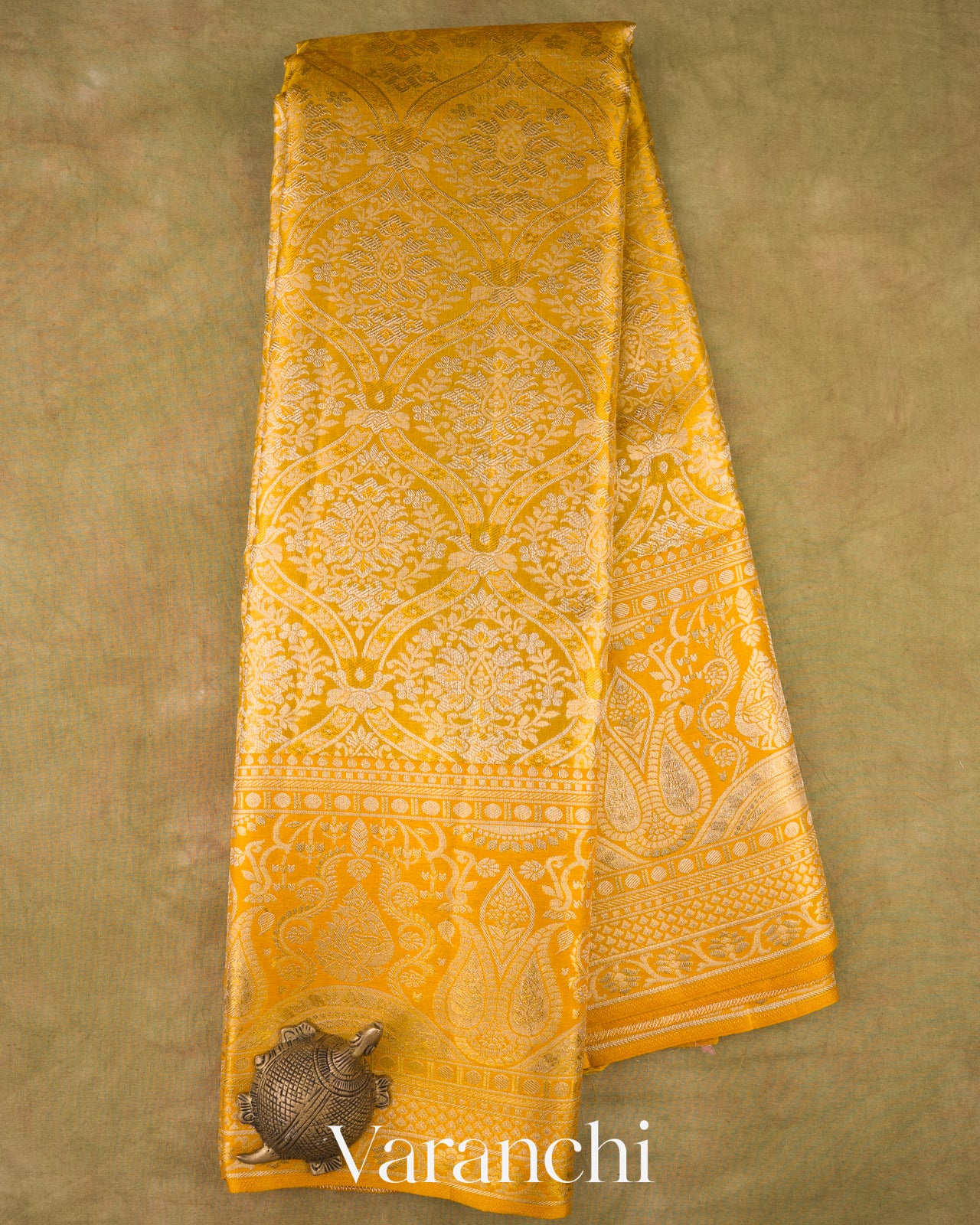 Golden Yellow Pure Kanchipuram Silk Saree