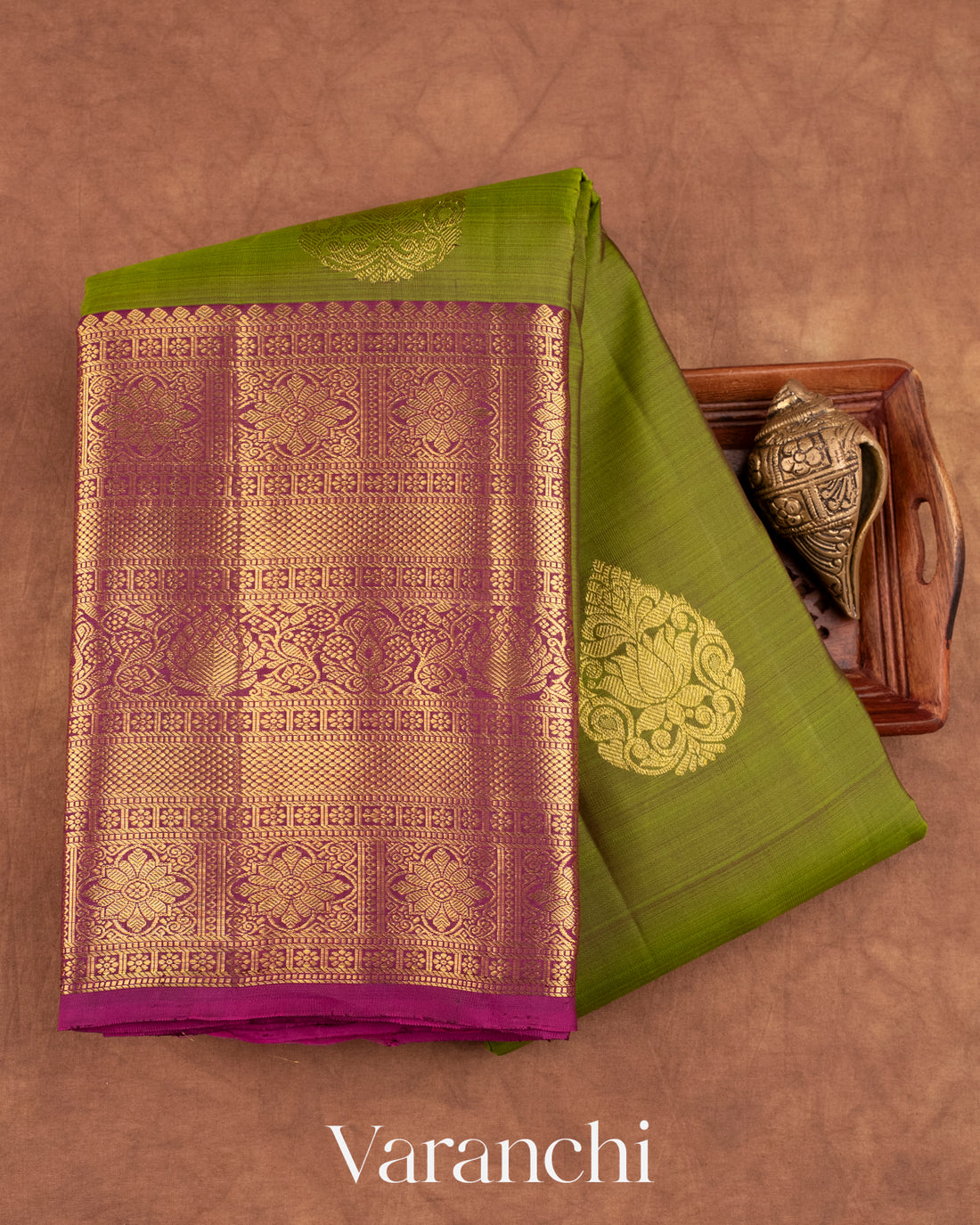 Olive Green Pure Kanchipuram Silk Handloom Saree