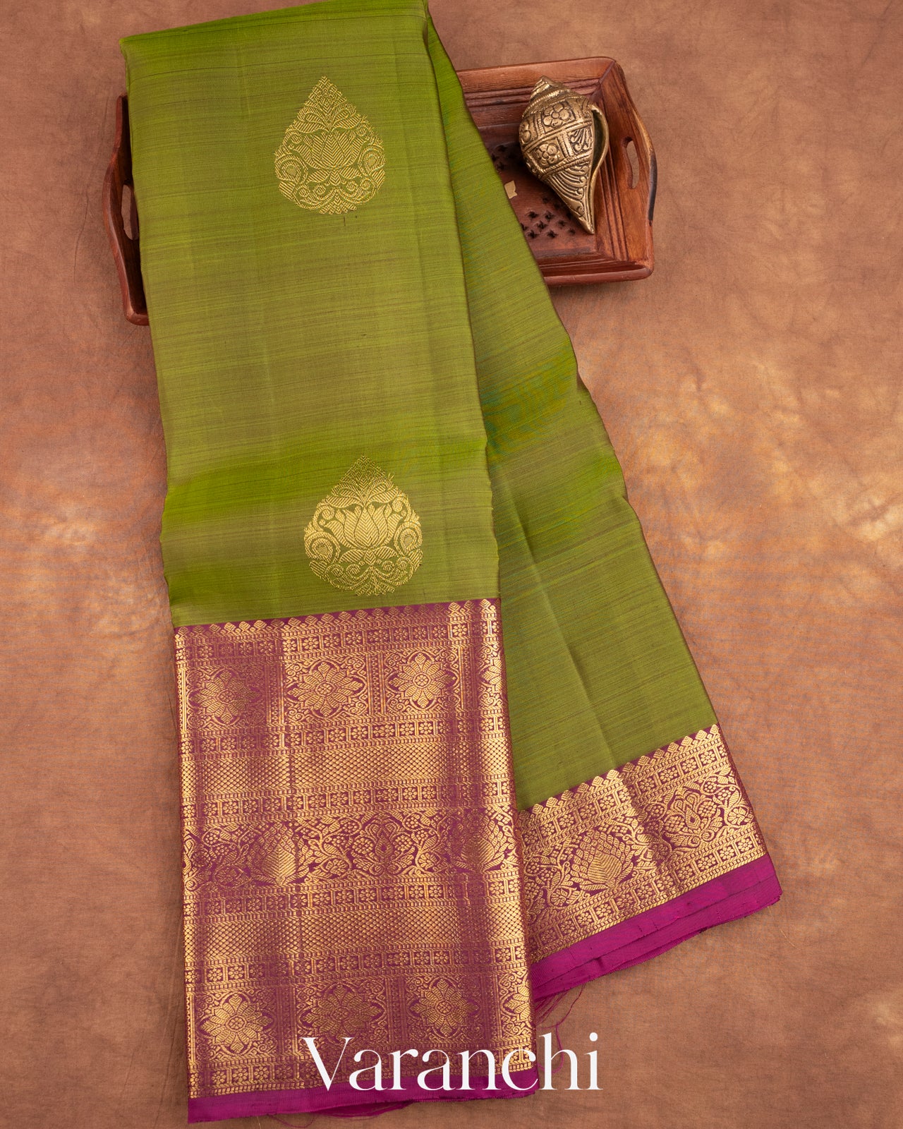 Olive Green Pure Kanchipuram Silk Handloom Saree
