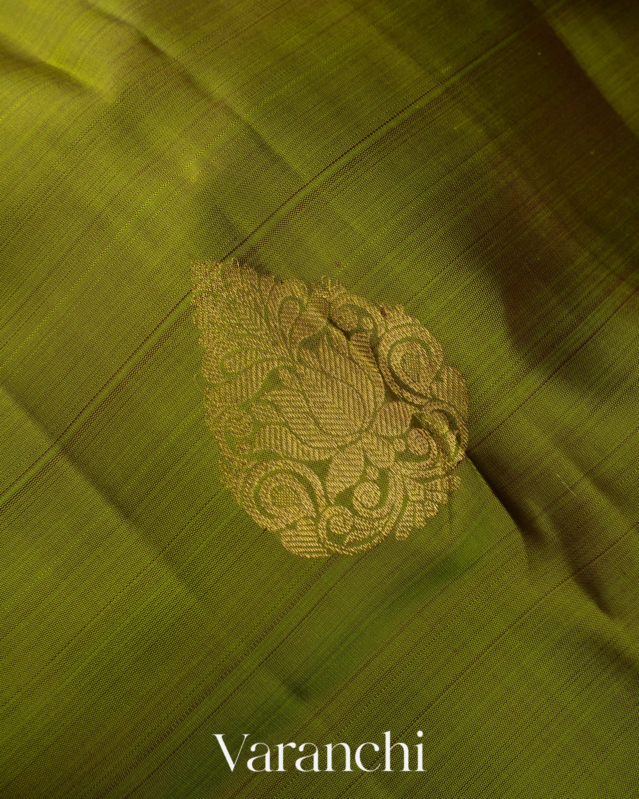 Olive Green Pure Kanchipuram Silk Handloom Saree