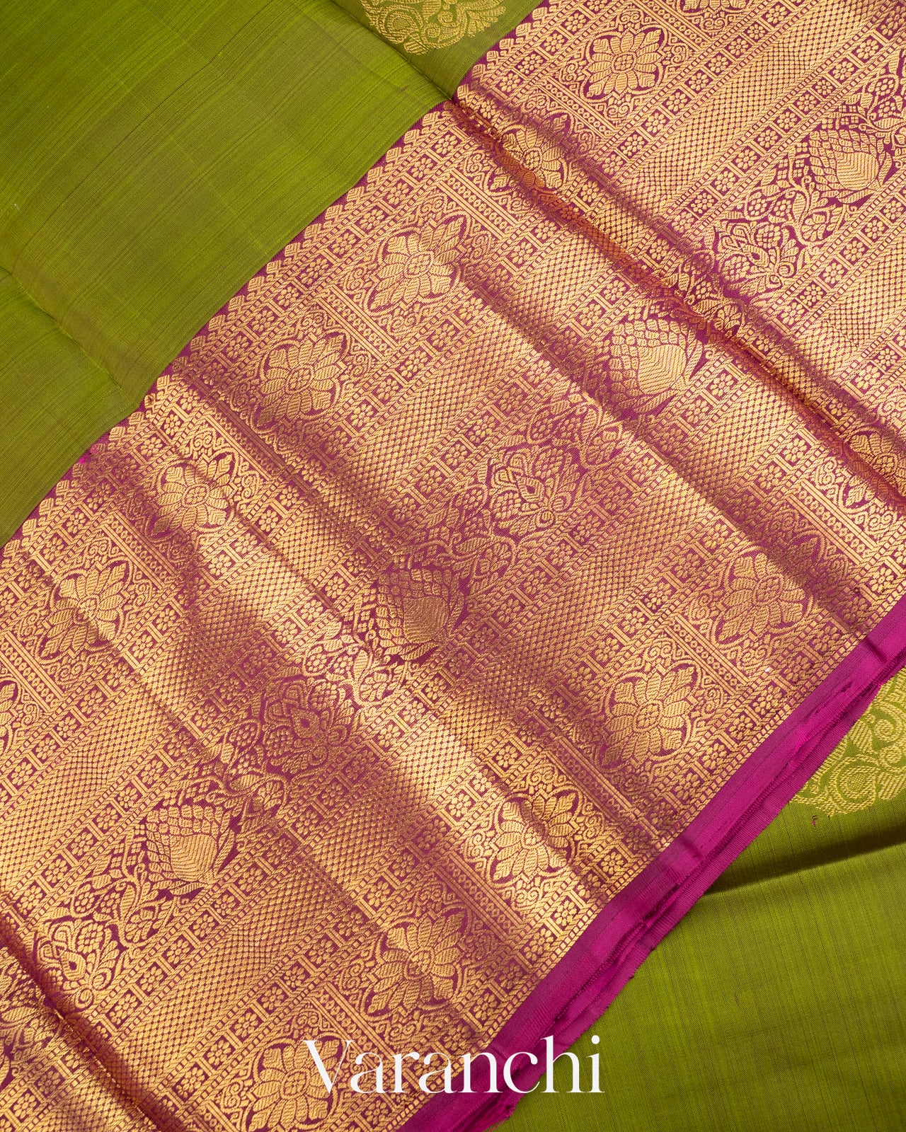 Olive Green Pure Kanchipuram Silk Handloom Saree