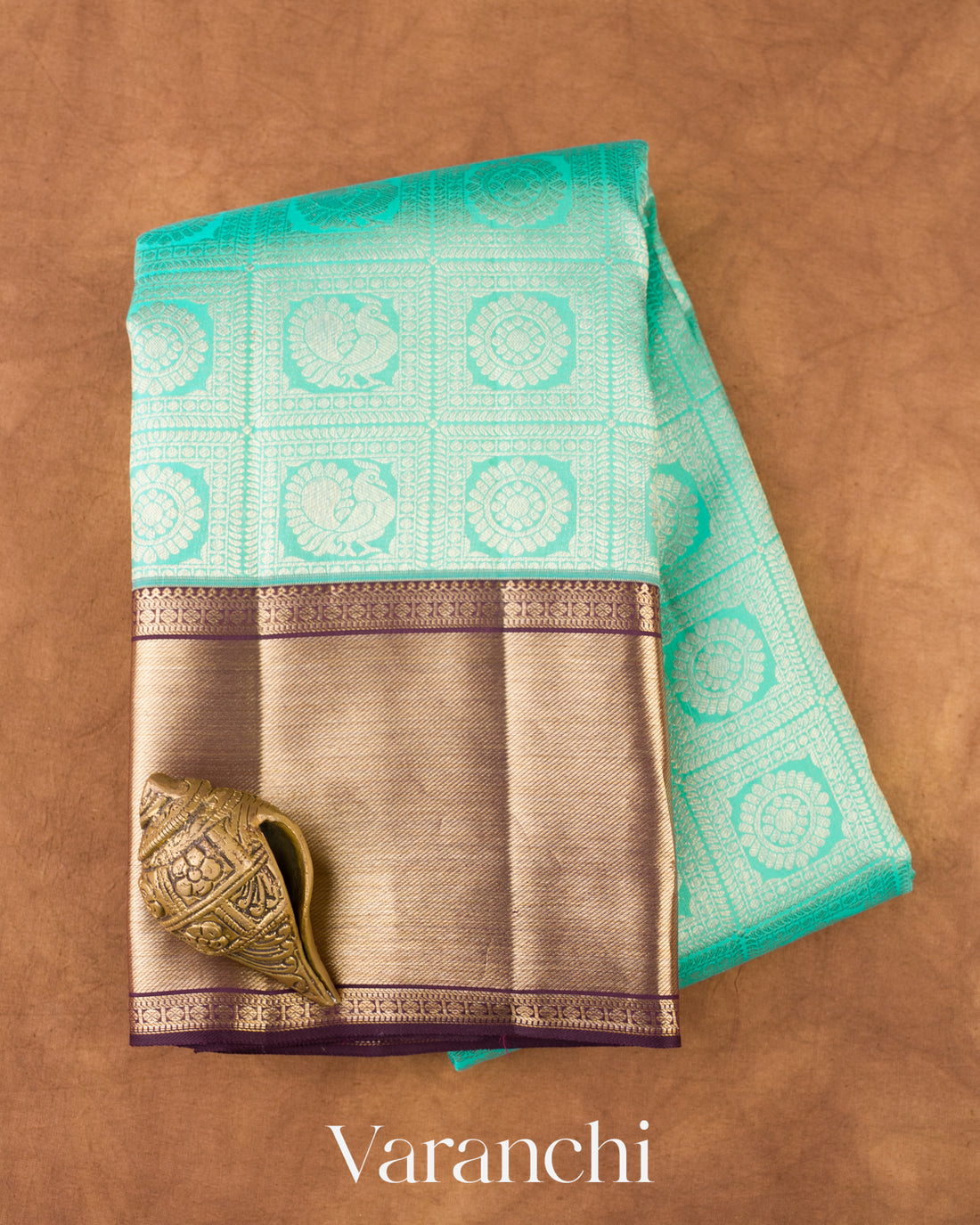Turquoise Blue Heavy Brocade Pure Kanchipuram Silk Saree