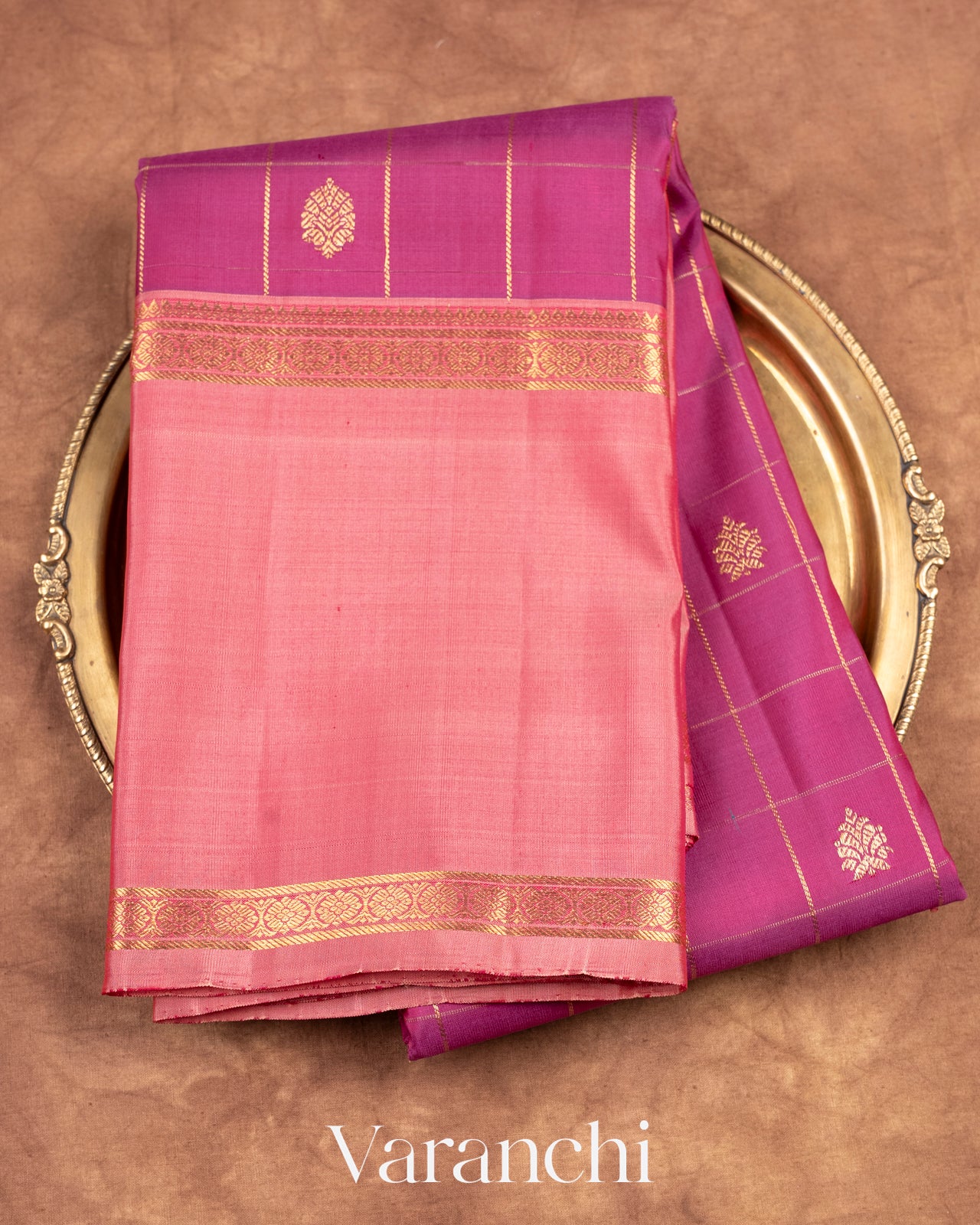 Deep Onion Pink Pure Kanchipuram Silk Handloom Saree
