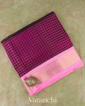 Deep Magenta Checks Pure Kanchipuram Silk Cotton Handloom Saree