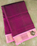 Deep Magenta Checks Pure Kanchipuram Silk Cotton Handloom Saree