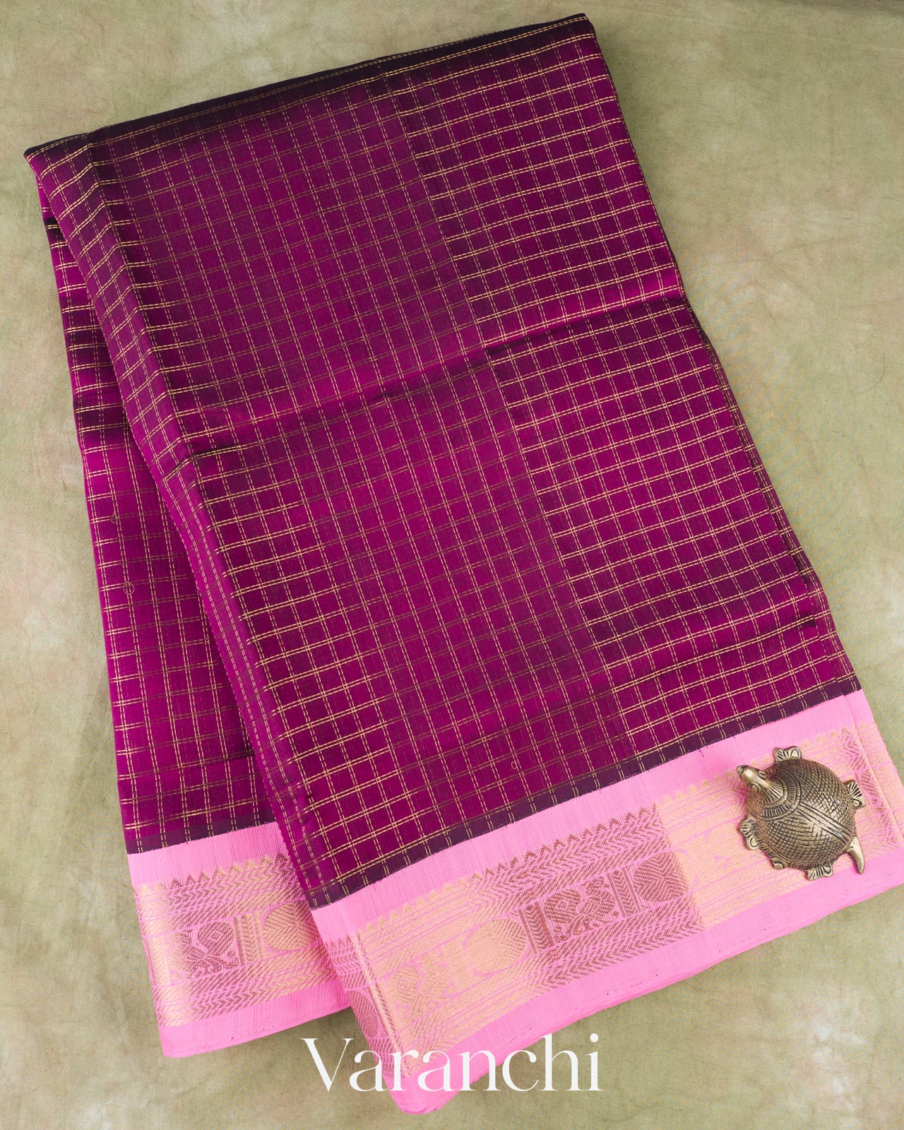 Deep Magenta Checks Pure Kanchipuram Silk Cotton Handloom Saree