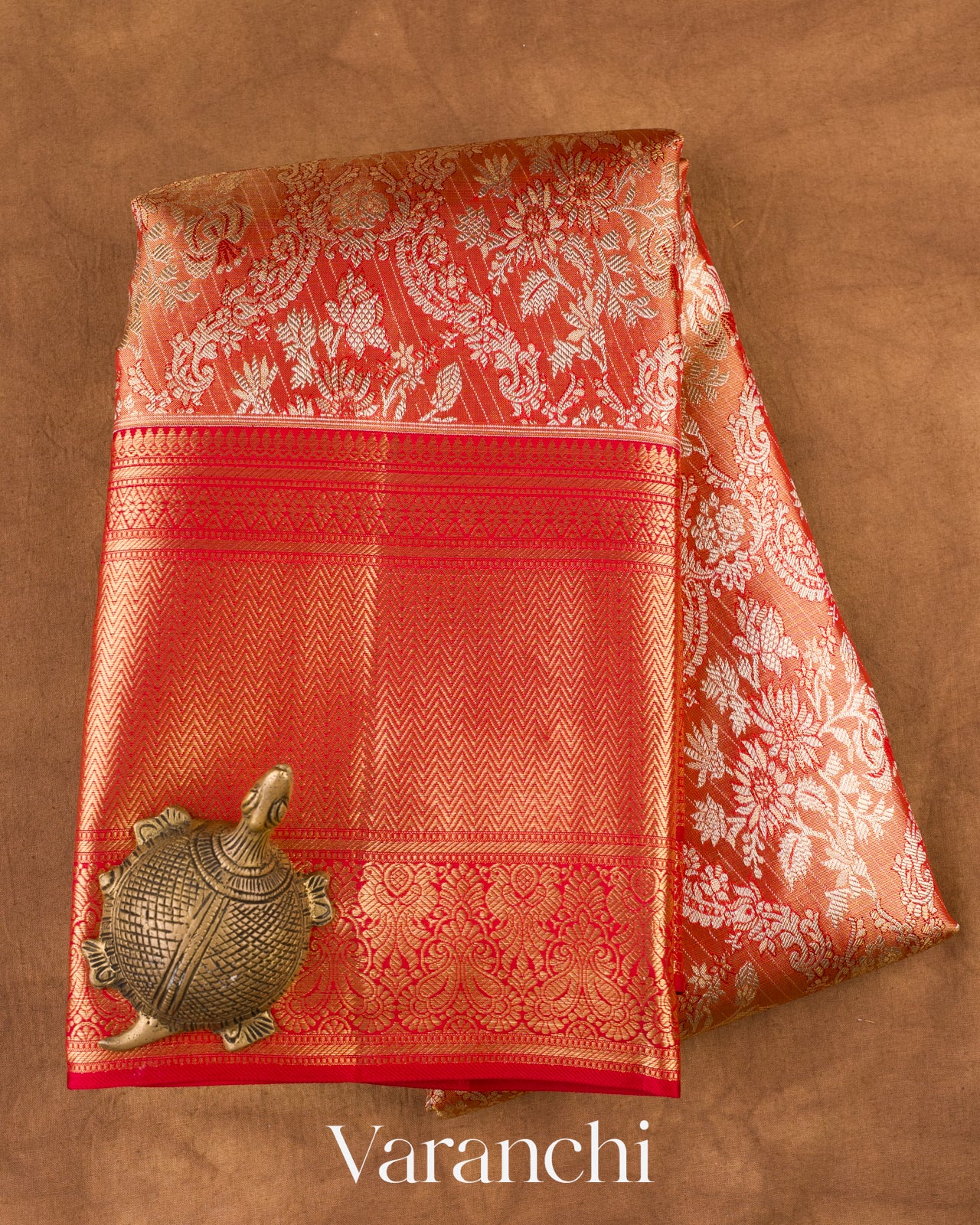 Metallic Copper Gold Pure Kanchipuram Silk Saree