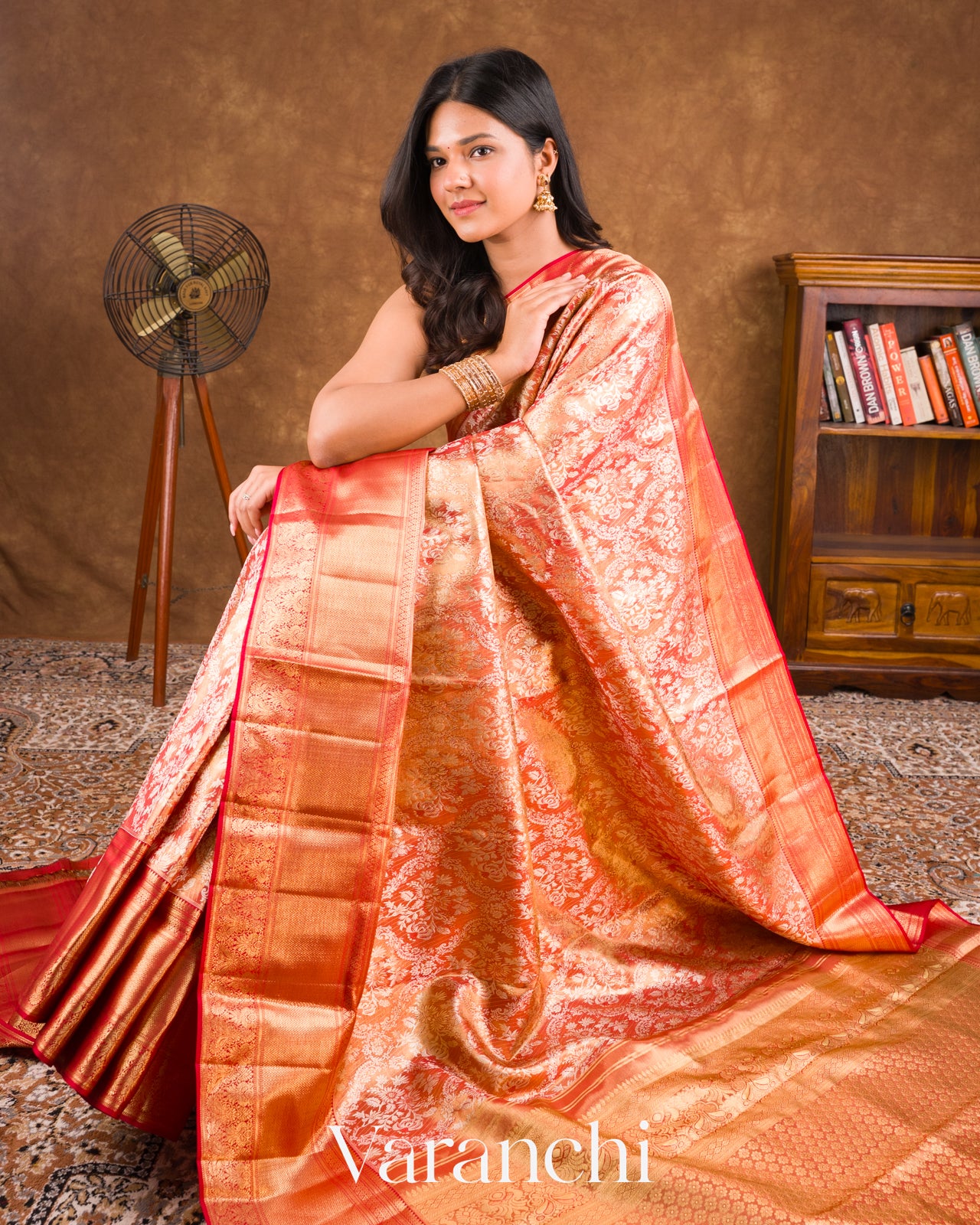 Metallic Copper Gold Pure Kanchipuram Silk Saree