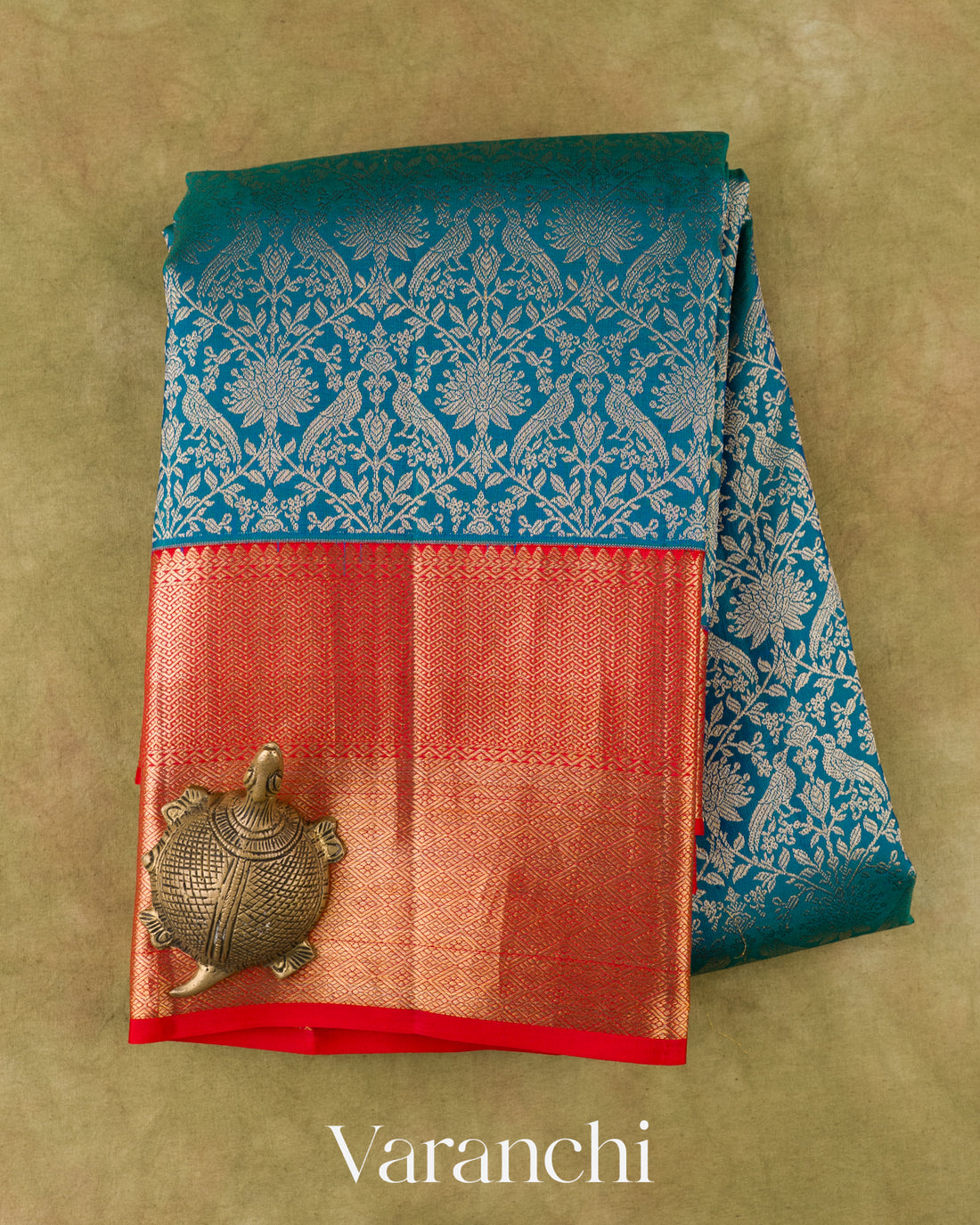 Peacock Blue Heavy Brocade Pure Kanchipuram Silk Saree