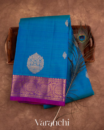 Peacock Blue Pure Kanchipuram Silk Handloom Saree