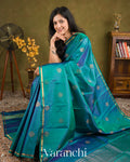 Peacock Blue Vaira Oosi Pure Kanchipuram Silk Handloom Saree