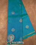 Peacock Blue Vaira Oosi Pure Kanchipuram Silk Handloom Saree