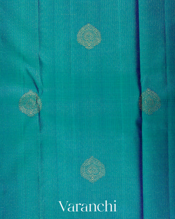 Peacock Blue Vaira Oosi Pure Kanchipuram Silk Handloom Saree