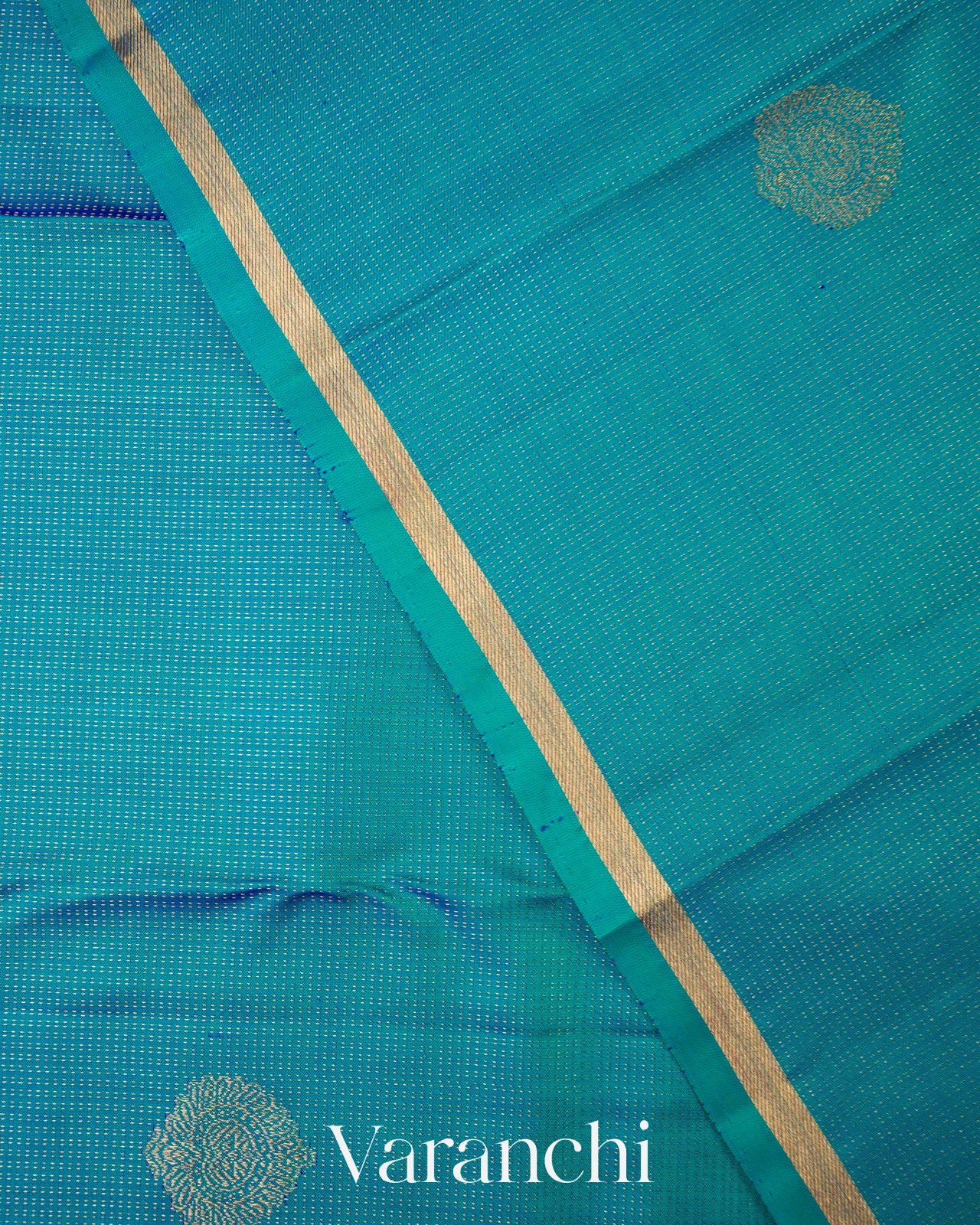 Peacock Blue Vaira Oosi Pure Kanchipuram Silk Handloom Saree