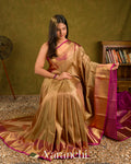 Golden Beige Vaira Oosi Pure Kanchipuram Silk Handloom Saree